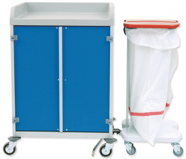 Shelf trolley with connectable laundry collector